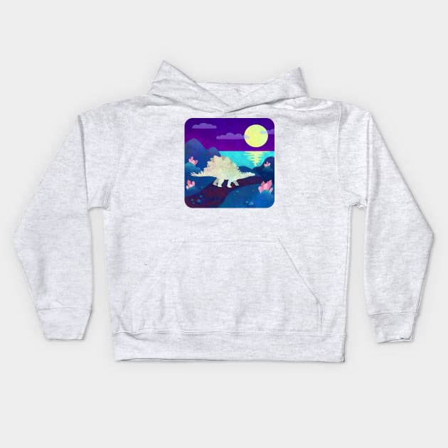 Stegosaurus Night Walk Kids Hoodie by DearTreehouse